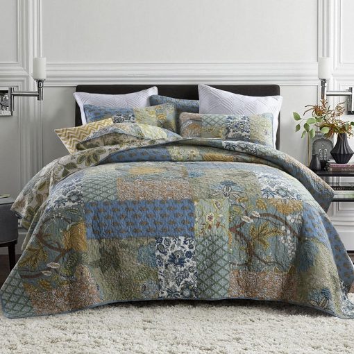 Camandy Colcha de Algodon Juego de Ropa de Cama 3 Piezas Reversible Edredon Conforter Paisley Floral Patchwork Verde Salvia, Tamano King