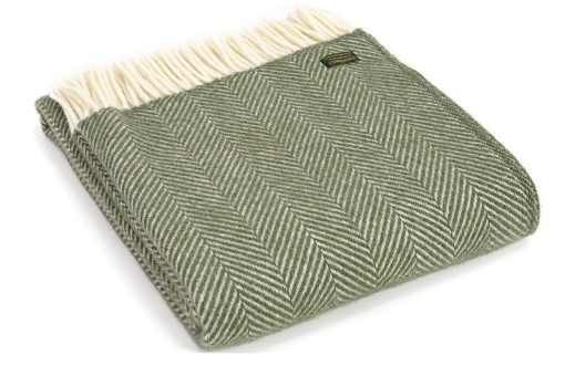 Manta de Lana 100% Nueva Importada de Irlanda Biddy Murphy, Tamano de Viaje o Lanzar 55"x65" Pulgadas, Patron en Espiga Clasico Finamente Tejido, Calidad Heredada, Verde