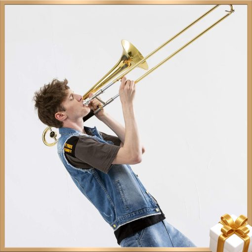 Trombon de vara para principiantes Eastar Bb Tenor, instrumento de trombon de laton B plano plateado con boquilla, guantes blancos, kit de limpieza, ETB-330, Dorado - Imagen 6