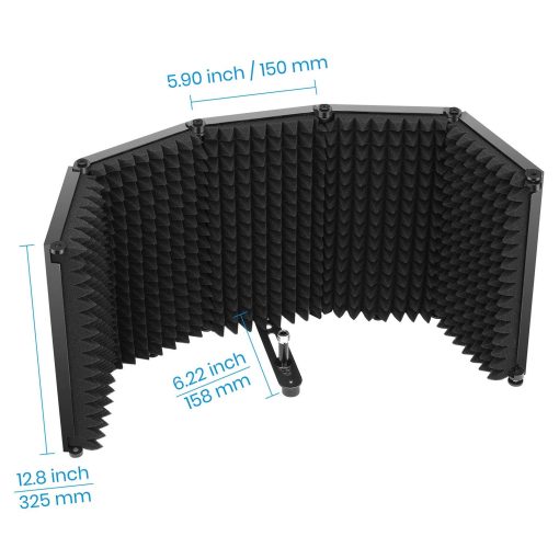 Moukey Escudo Aislante para Microfono, Pantalla Plegable con Triple Aislamiento de Sonido, Filtro de Reflexion con Montaje de Rosca para Microfono de 3/8" y 5/8" para Estudio de Grabacion, Podcasts, Canto y Radiodifusion - Imagen 9