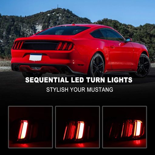 Nixon Offroad Juegos de luces LED traseras para Ford Mustang 2015-2023, Estilo europeo par de luces traseras LED para Mustang con senales de giro secuenciales, luces de freno/DRL LED, lados del conductor y del pasajero (Lente transparente) - Imagen 3