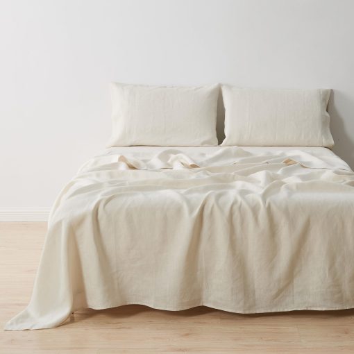 Juego de sabanas de lino 100% puro europeo - Juego de 4 piezas para cama King Cal - Transpirable para los que duermen calientes y duradero - 1 sabana encimera, 1 sabana ajustable, 2 fundas de almohada (California King, Arena)
