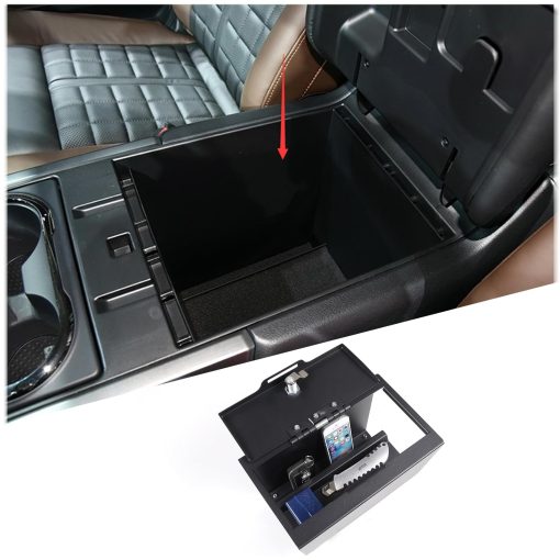 Caja de seguridad para consola de coche compatible con Nissan Titan 2020-2024, Caja fuerte de bloqueo de consola central con cerradura de combinacion de 3 digitos, Organizador interior de almacenamiento de reposabrazos con accesorios para caja de seguridad de reposabrazos
