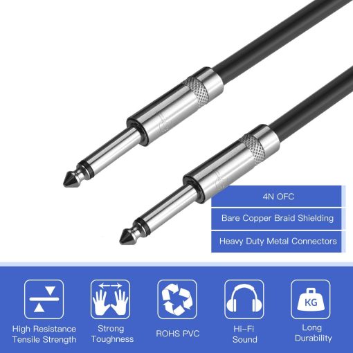 Yuyaokk 2Pack 25 ft 1/4" a 1/4" Cables de Altavoz, Verdaderos Cables de Empalme 12AWG, Cable de Altavoz de Audio DJ/PA de 1/4 Pulgadas Macho de 12 AWG. - Imagen 3