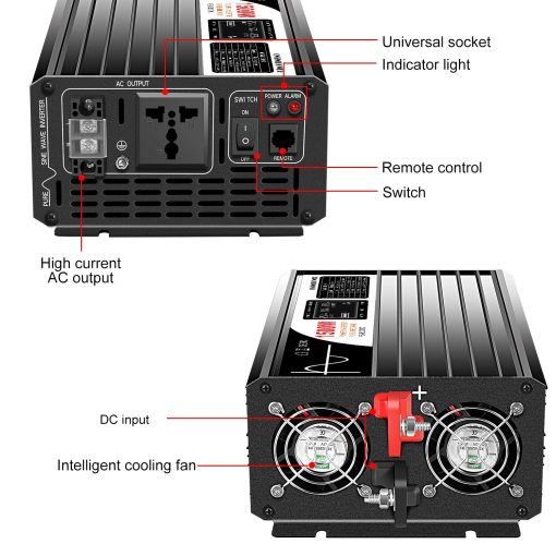 Inversor de energia solar pura de onda sinusoideal Xijia 1500W (Potencia pico 3000W) DC 12V a AC 120V 60HZ Conversor solar para uso domestico automovil (DC12V (Rango 10V-15V) 1500W) - Imagen 3