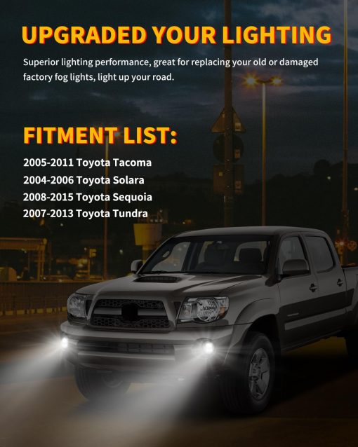 Kit de ensamblaje de luces antiniebla LED blancas Asgohme compatible con Toyota 2005-2011 Tacoma, 2004-2006 Solara, 2008-2015 Sequoia, 2007-2013 Tundra, paquete de 2 - Imagen 7