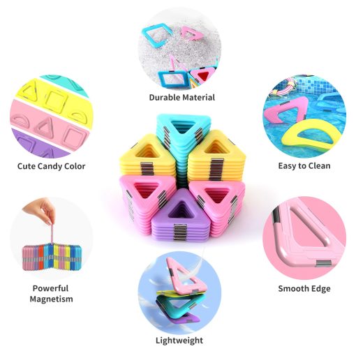 Juguetes de Bloques de Construccion de Azulejos Magneticos para Ninos, 136 Piezas 3D Castillo Creativo de Construccion Magnetica Juego de Apilamiento Inteligencia Preescolar Juguete STEM para Ninas y Ninos de 3 anos en Adelante (Color Macaron) - Imagen 5