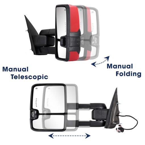 Espejo de remolque para Silverado Sierra - Compatible con 2014-2018 Chevy Silverado GMC Sierra 1500 2500 HD 3500 HD con vidrio calefactado ajustable por energia, luces de señal de giro y luz trasera (Pintado rojo) - Imagen 5