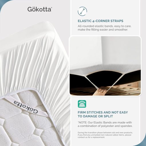 Juego de sabanas tamano Split King GOKOTTA, 5 piezas, 100% Rayon derivado del bambu, enfriamiento para los que duermen calientes - Sabanas suaves y transpirables, sabana ajustable de bolsillo profundo de 16" con correas elasticas en las esquinas, blanco crema - Imagen 2