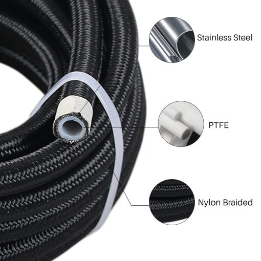 Kit de manguera de combustible trenzada de acero inoxidable de nylon de PTFE GSTP 6AN 3/8 E85 10FT de transmision de linea de enfriador de aceite Negro - Imagen 2