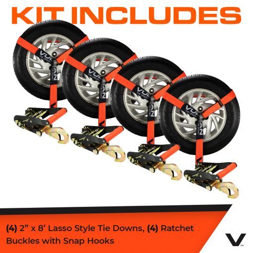 VULCAN Correa de Amarre para Automovil con Ganchos Retractiles - Estilo Lasso - 2 Pulgadas x 96 Pulgadas - Paquete de 4 - Serie PRO - Capacidad de Trabajo Segura de 3,300 Libras - Imagen 3