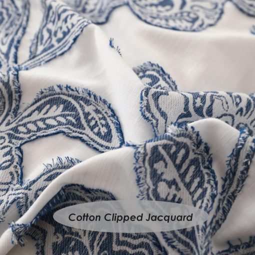 Juego de Edredon de Jacquard Clipped de Algodon Meadow Park de 5 Piezas, Tamaño Queen, Juego de Ropa de Cama de Estilo Shabby Chic, Azul - Imagen 4
