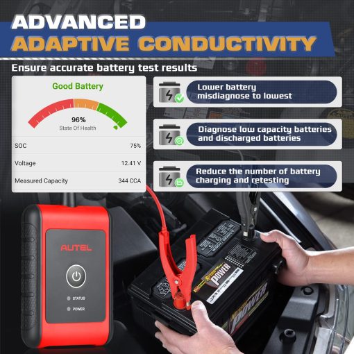 Autel MaxiBAS BT506 Tester de Bateria de Coche, 6V 12V 100-2000 CCA Analizador de Bateria de Coche, Herramienta de Escaneo de Sistema de Arranque y Carga Automatica, Conductancia Adaptativa, Prueba de Carga de Bateria de Alta Precision para Todos los Vehiculos - Imagen 4