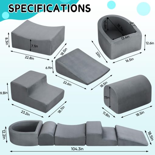 Juguetes de Escalada Suave para Ninos Pequenos Olasme, 5 Piezas de Bloques de Espuma y Piscina de Bolas para Ninos Pequenos, Bebes, Juego de Gimnasio Interior de Espuma (Gris) - Imagen 2