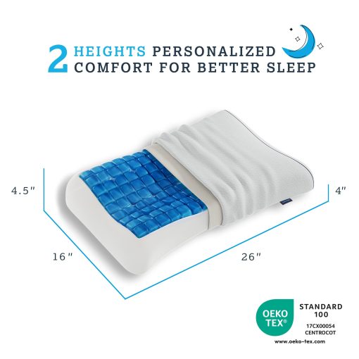 Almohada de Contorno de Enfriamiento Technogel - Diseno Ergonomico con Dos Alturas para Soporte Cervical y Alivio de Presion - Espuma de Memoria y Regulacion de Temperatura, Hipoalergenica, Altura de 4.5 Pulgadas para Mayor Comodidad - Imagen 2