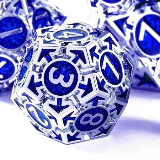 RULE DICE Conjunto de dados de metal para DND Dungeons and Dragons, D&D, Juego de roles de polihedros unico MTG con dados pesados de metal D&D en azul solido con caja de regalo de dados de DND D20 D4 D12 D10 D% D8 D6 - Imagen 3