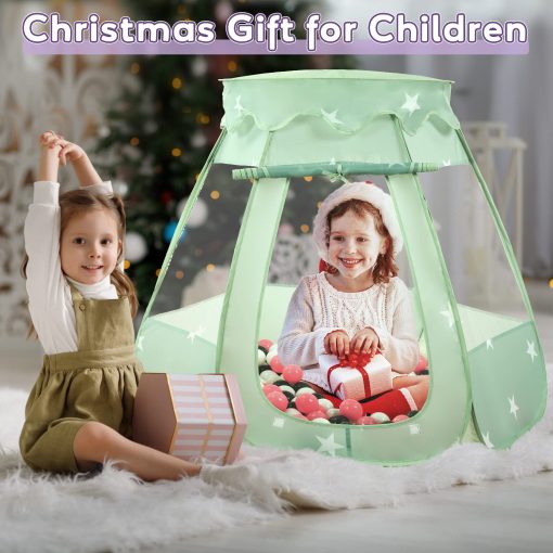 Tent de Juego para bebe Wilhunter con 150 Pelotas, Tienda de Campana emergente para ninas, Juguetes de Princesa para ninos Interior y Exterior con Bolsa de Transporte (Celadon: Rosa/Blanco/Gris, 109x90cm/150 Pelotas) - Imagen 3