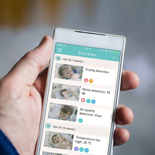 Camara de bebe Lollipop con Verdadera Deteccion de Llanto, Monitor Inteligente de Bebe con Camara y Audio con Conversacion Bidireccional. Un Regalo Ideal para Baby Shower. Viene con Vision Nocturna por Infrarrojos. (Turquesa) - Imagen 4