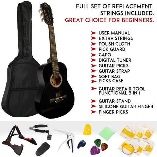 Kit de Guitarra Acustica BESYOU para Principiantes de 38 pulgadas de Madera Natural con Acabado Mate, Funda, Cuerdas de Acero, Correa, Capo, Para Principiantes/Adultos - Imagen 2