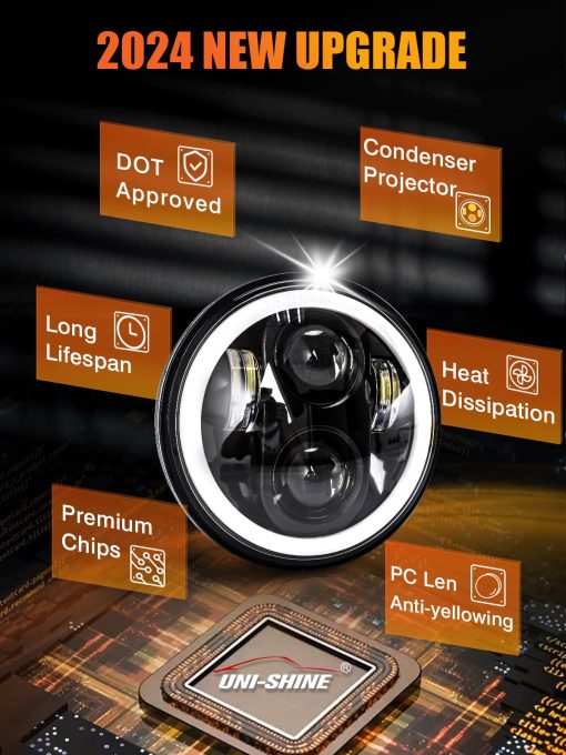 UNI-SHINE 4pcs 5 3/4" 5.75 Faros LED con Luz Alta y Baja Señal intermitente ambar DRL blanco, Anillo Halo de 5 3/4 faro LED - Imagen 4