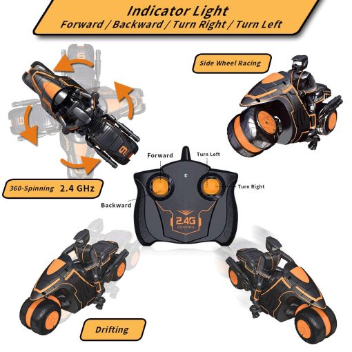 Masefu Motocicleta RC, Motocicleta RC 360? Ruedas Giratorias Moto Truco - Deriva Giratoria Coche de Alta Velocidad 2WD Juguetes con Figura de Conducir - Regalo para Ninos Ninas de 4 a 12 Anos - Color Puede Variar - Imagen 4