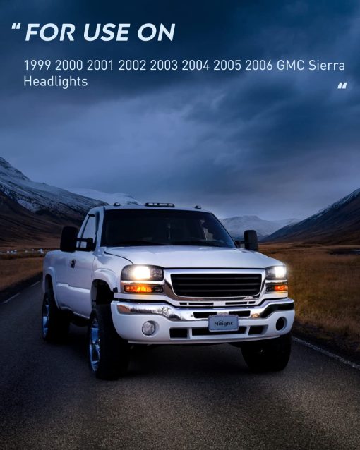 Ensamblaje de faros Nilight compatible con 1999 2000 2001 2002 2003 2004 2005 2006 GMC Sierra Yukon, Carcasa Negra Borde Claro Lente Claro, Reemplazo de conjunto de faros - Imagen 8