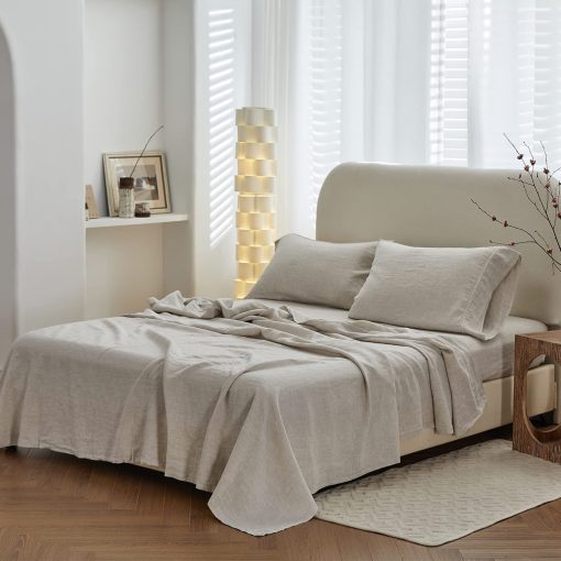 Juego de sabanas de lino Simple&Opulence con dobladillo de encaje - 3 Piezas, 100% Lino Europeo Puro Lavado, Sabanas de Cama (1 Sabana Plana, 1 Sabana Ajustable, 1 Funda de Almohada) - Transpirables y Suaves (Lino con Encaje, Twin) - Imagen 6