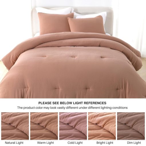Juego de Edredon de Algodon King DDUOXIN - Edredones King Solidos y Ligeros en Nube, Juegos de Ropa de Cama Rojo Polvoriento Suave y Aterciopelado con Edredon con 2 Fundas de Almohada - Imagen 7