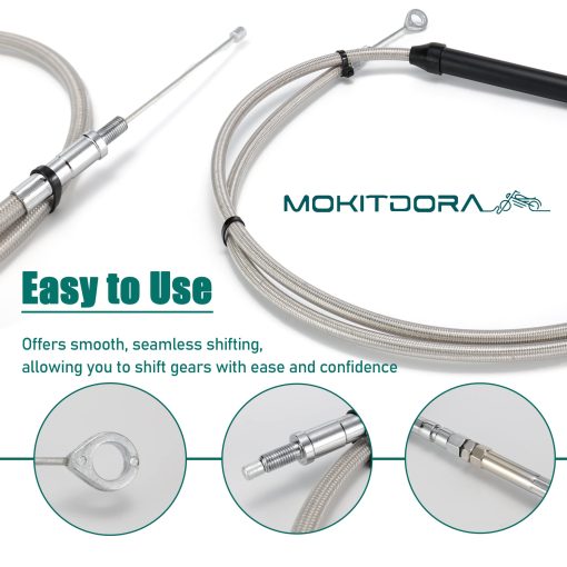 Cable de Embrague de Acero Inoxidable Trenzado MoKitDora +2" Extension Mejorado para Harley Twin Cam Evolution 5 Velocidades Transmision Dyna 1987-2006 y Modelos Touring Electra Glide 2002-2006, Cromo - Imagen 3