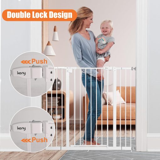 Puerta extra alta Keny de 36" para bebes en escaleras, Puerta para perros de 29"-42.5" de ancho con cierre automatico, Puerta de mascota de facil acceso montada a presion para puertas, Puerta de seguridad duradera para escaleras, Blanco - Imagen 4