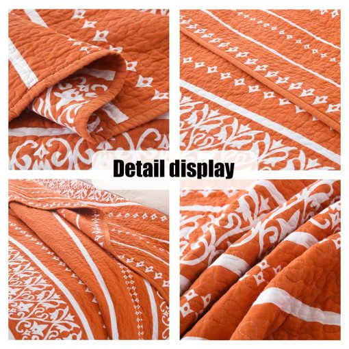 Colcha King Size Qiqiong, Juego de Colcha Boho Naranja 100% Algodon Colcha Bohemia a Rayas King Bedspread Juego de Ropa de Cama Ligera Edredon Reversible Cubrecama para Verano, Naranja Blanco 3 Piezas - Imagen 5