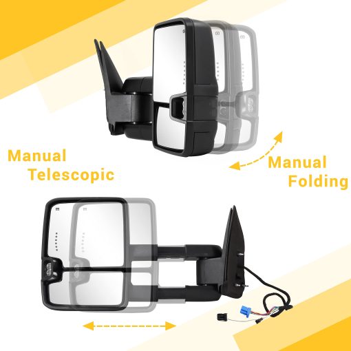 Espejos de remolque Sanooer para 2003-2007 Chevy Silverado Suburban Avalanche Tahoe GMC Sierra Yukon Cadillac Escalade con cristal electrico, luz de giro, lampara de retroceso, calefaccionados, extensibles, juego de pares - Imagen 5