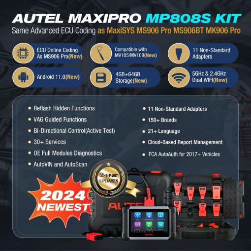 Autel MaxiPRO MP808S PRO Ver. c/ 11 Adaptadores OBD, Actualizacion Gratuita por 2 anos, Herramienta de Escaneo Bidireccional Avanzada para Codificacion de ECU 2024, Igual a MP900/ MS906S, Actualizacion de DS708 DS808 MP808 con mas de 30 Servicios, Compatible c/ MV108S - Imagen 3