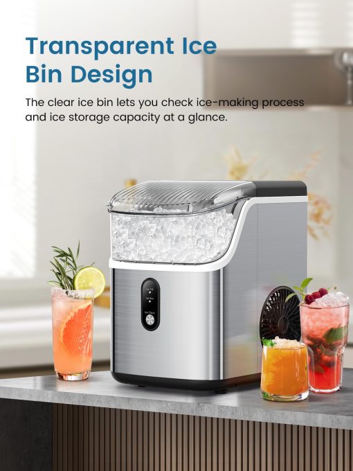 Maquina para hacer hielo en cubitos COWSAR, Maquina de hielo masticable suave, Maquina de hielo portatil en forma de guijarros, 34 libras/dia, Auto-limpieza, Maquina de hielo de un boton para el hogar y fiestas de cocina - Imagen 3