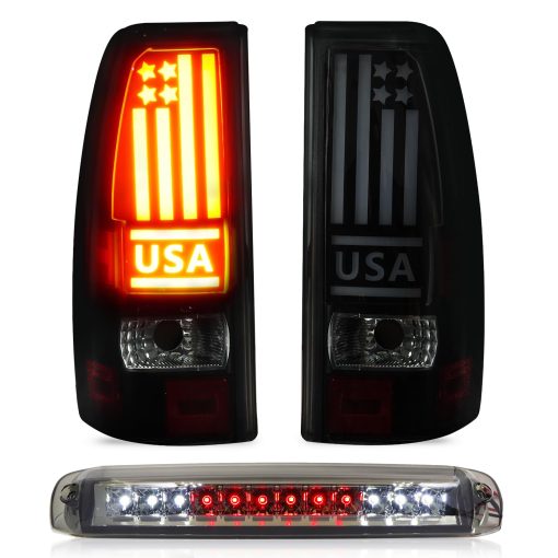 Luz trasera Tresound + 3ra luz de freno de carga para Chevy Silverado 1500 2500 99-02, 1500 2500 HD 01-02, GMC Sierra 1500 2500 99-03, 1500 2500 HD 01-03 Luz de alto montaje Luces traseras LED