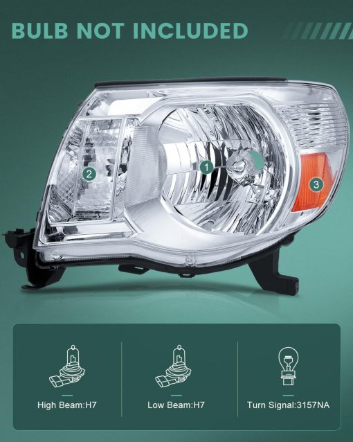 Juego de Faros Delanteros SCITOO para Toyota Tacoma 2005-2011 en Carcasa Cromada con Reflector ambar y Lente Transparente - Imagen 2