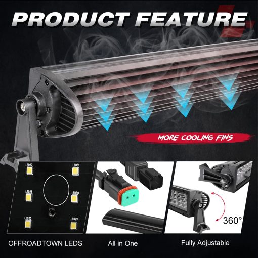 50 pulgadas Barra de Luz Curva, OFFROADTOWN 768W Luces LED Off Road Quad Row Combo de Luz de Conduccion Luz Curva para Camioneta Pickup SUV Jeep Bronco Honda Toyota Can-Am - Imagen 3
