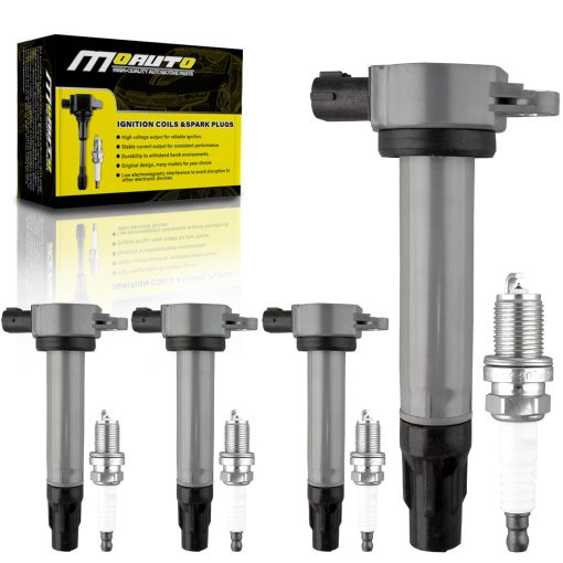 MOAUTO Set de 4 Bobinas de Encendido UF589 18323A016 & 4 PCS Bujias de Iridio Compatible con Mitsubishi Lancer Outlander 2.4L L4