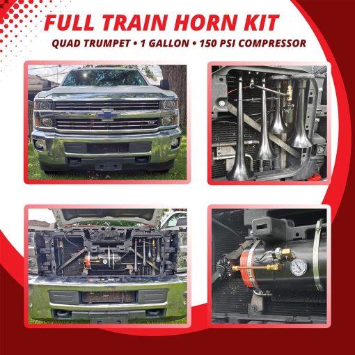 Kit de Bocina de Tren Vixen Horns para Camiones/Carros/Semirremolques. Sistema Completo a Bordo- Compresor de Aire de 150psi, Tanque de 1 Galon, 4 Trompetas. Sonido Super Fuerte dB. Compatible con Vehiculos como Pickup/Jeep/RV/SUV 12v VXO8210/4124B - Imagen 6