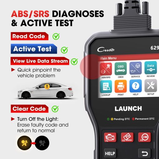 LAUNCH CR629 Escaner OBD2 con Prueba Activa ABS SRS, 3 Servicios de Reinicio de Aceite/SAS/BMS, Herramienta de Escaneo de Codigos de Automovil con Funciones OBD2 Completas, Actualizacion Gratuita de por Vida - Imagen 3