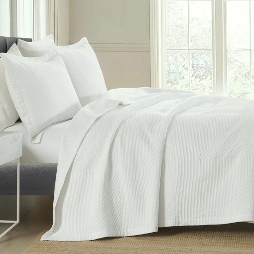 Juego de colchas FineStichery Queen Size, 100% algodon blanco solido colcha, edredon acolchado juego de cama, ropa de cama ligera suave con fundas de almohada para todas las temporadas, 3pcs