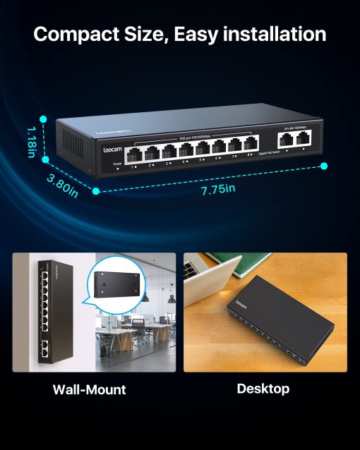 Switch PoE Gigabit de 8 Puertos con 2 Puertos de Uplink Gigabit, 96W para 8 Puertos PoE+ 1000Mbps, Interruptor de Red Ethernet No Administrado, Conectar y Usar - Imagen 8