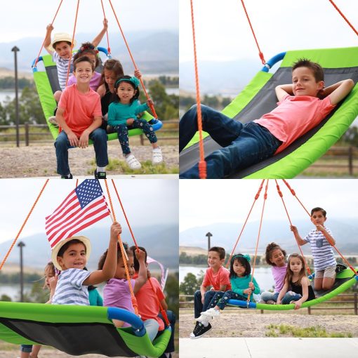 Columpio de plataforma gigante de 60 pulgadas con capacidad de 700 lb para ninos y adultos - Verde Durable Marco de Acero Impermeable Cuerdas Ajustables Facil de Instalar Diversion - Imagen 3