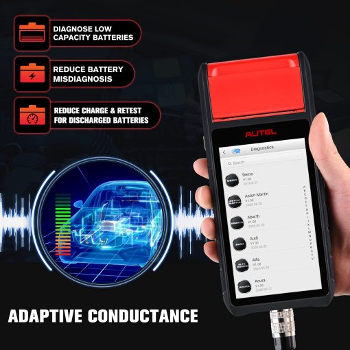 Autel MaxiBAS BT608 con Impresora, Probador de Carga de Bateria 100-3000 CCA, Probador de Sistema de Arranque y Carga, 2024 Actualizado de BT508 BT506, Diagnostico Completo como MX900 MK808BT PRO MK808S, Conductancia Adaptativa - Imagen 3