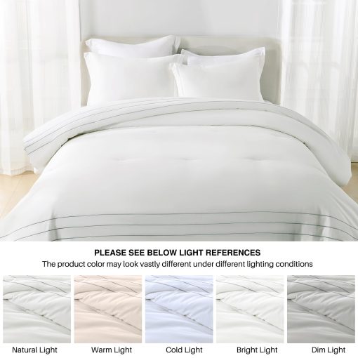 DDUOXIN Juego de Edredon de Lujo de Algodon Queen - Juego de Ropa de Cama con Edredones Queen Estilo Bordado, Juego de Cama Gris Azulado de Algodon de Fibra Larga con Edredon Queen y 2 Fundas de Almohada - Imagen 7