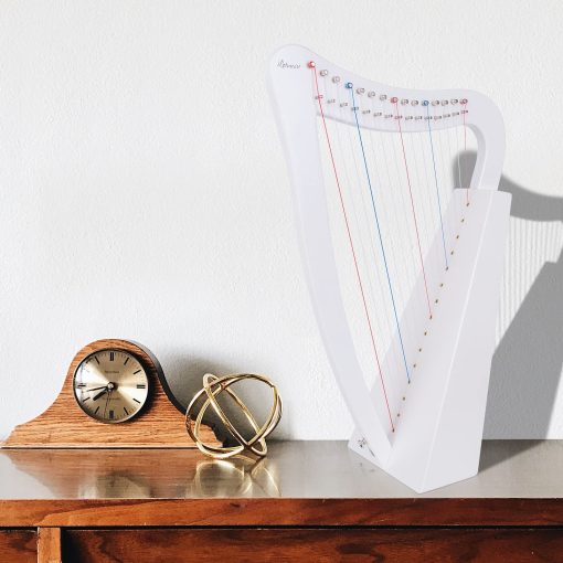 Arpa Lira, 15 cuerdas 22 pulgadas Instrumento Musical de Abedul Macizo Altura para Adultos Niños Principiantes con Llave de Afinacion Bolso Negro Correa (Blanco) - Imagen 7