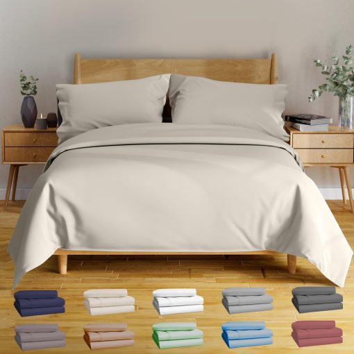 Juego de sabanas King de la serie de lujo BAMPURE - Juego de sabanas King de 100% viscosa derivada de bambu - Sabanas de bambu super suaves para el tamano de cama King - Hasta 16'' de bolsillo profundo (Marfil)