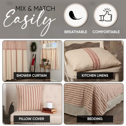 Colcha roja King Quilt de Piper Classics Market Place, Colcha de cama acolchada 100% algodon con rayas rojas, Edredon de cama Hand Quilted Grain Sack Bedding para decoracion bohemia, shabby chic y rustica de casa de campo (95?x105?) - Imagen 9