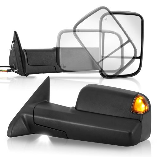 Espejos de Remolque Autenticos con Calefaccion y Potencia Compatible con Dodge Ram 1500 2500 3500 2009-2018 / Ram 1500 Classic 2019-2024 con Luz de Senal LED Sensor de Temperatura (Negro)