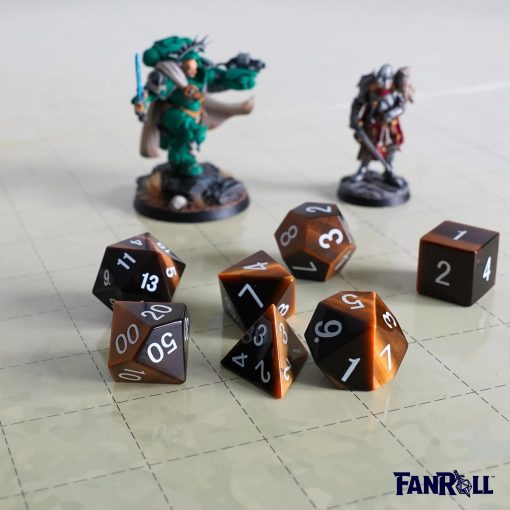 Set de Dados FanRoll de Metallic Dice Games 16mm Piedra: Grabado Ojo de Tigre, Dados de Rol para Dungeons and Dragons - Imagen 7